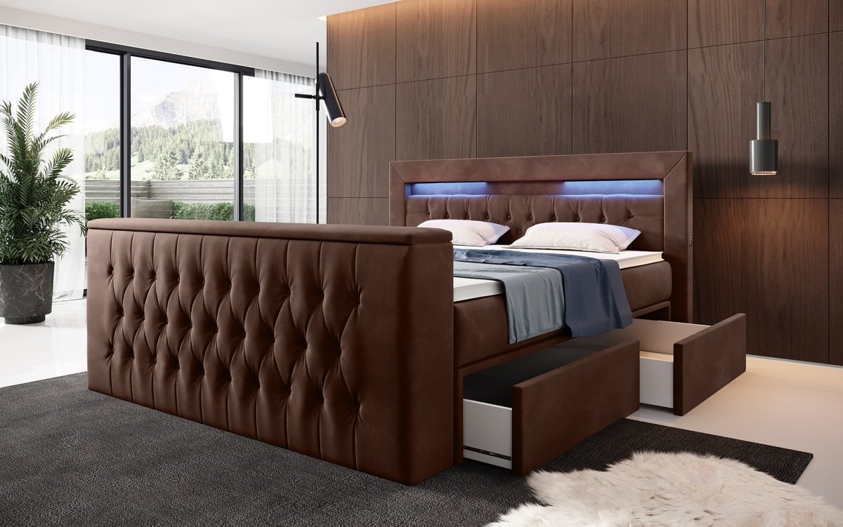 Luxuriöses Boxspringbett Menzogna: TV-Lift, USB, Stauraum für modernes Schlafzimmer