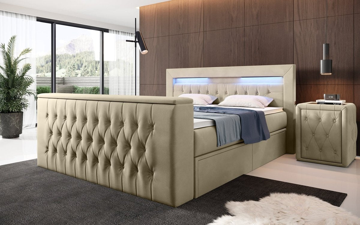 Luxuriöses Boxspringbett Menzogna: TV-Lift, USB, Stauraum für modernes Schlafzimmer