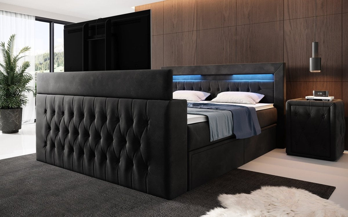Luxuriöses Boxspringbett Menzogna: TV-Lift, USB-Anschluss, Stauraum – Ultimativer Schlafkomfort