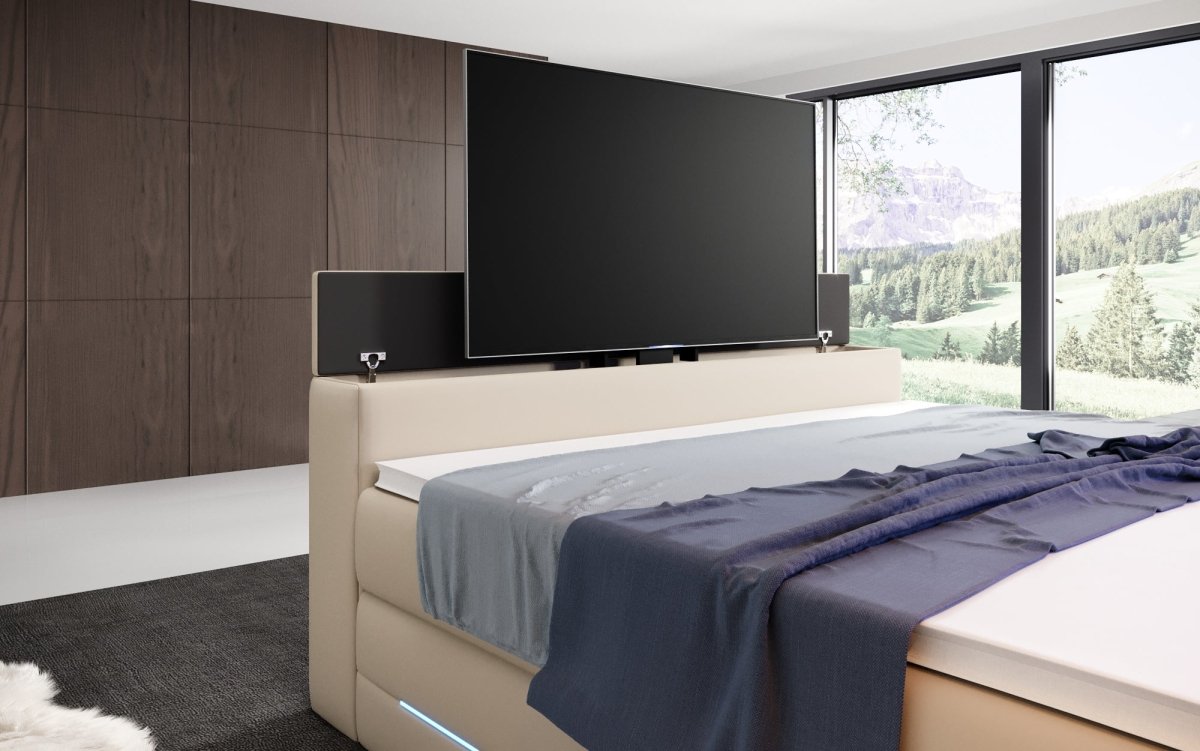 Merkur Luxus Boxspringbett mit TV-Lift, RGB-Beleuchtung und Premium-Komfort
