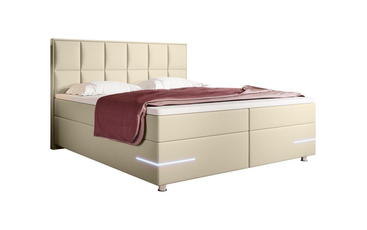 Luxuriöses Milano Boxspringbett mit LED-Beleuchtung, Kunstleder, Hohem Komfort und Modernem Design