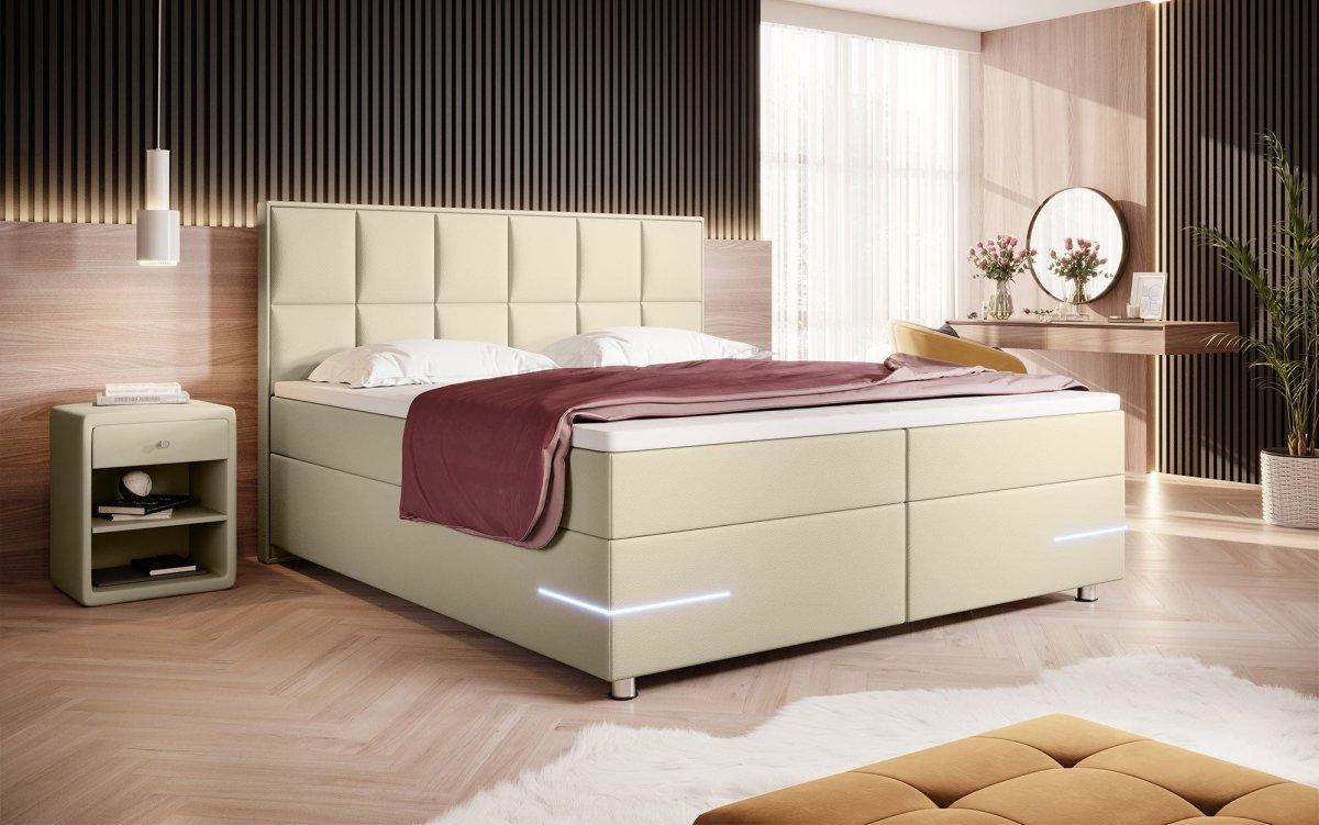 Luxuriöses Milano Boxspringbett mit LED-Beleuchtung, Kunstleder, Hohem Komfort und Modernem Design