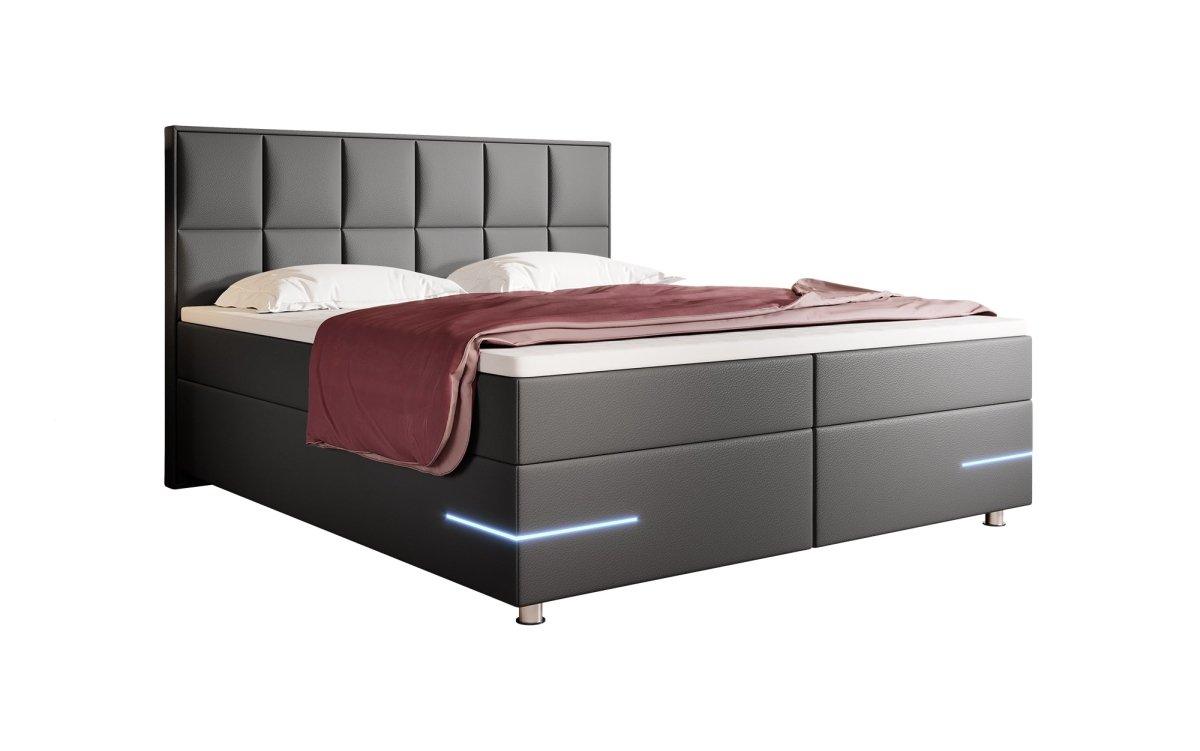 Luxuriöses Milano Boxspringbett mit LED-Beleuchtung, Kunstleder, Hohem Komfort und Modernem Design