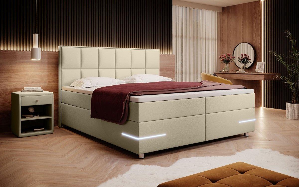 Luxuriöses Milano Boxspringbett mit LED-Beleuchtung, Kunstleder, Hohem Komfort und Modernem Design