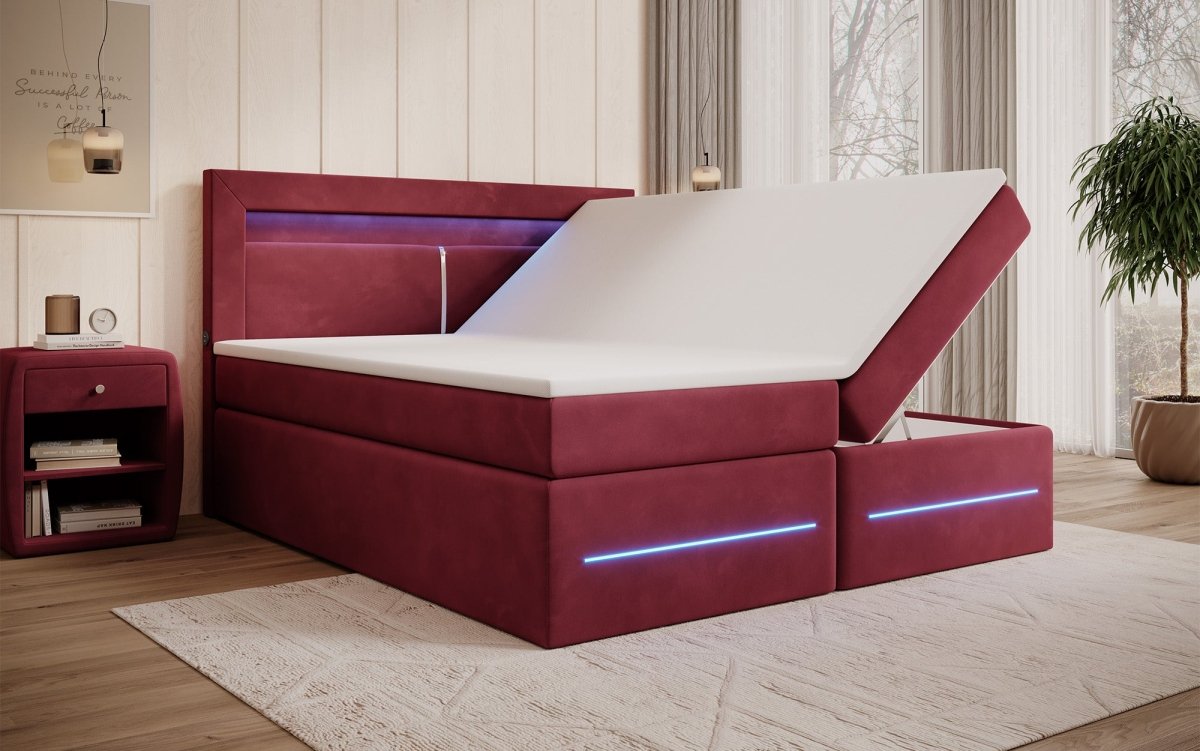 Minera Boxspringbett mit LED, USB, Stauraum – Luxuriöser Schlafkomfort