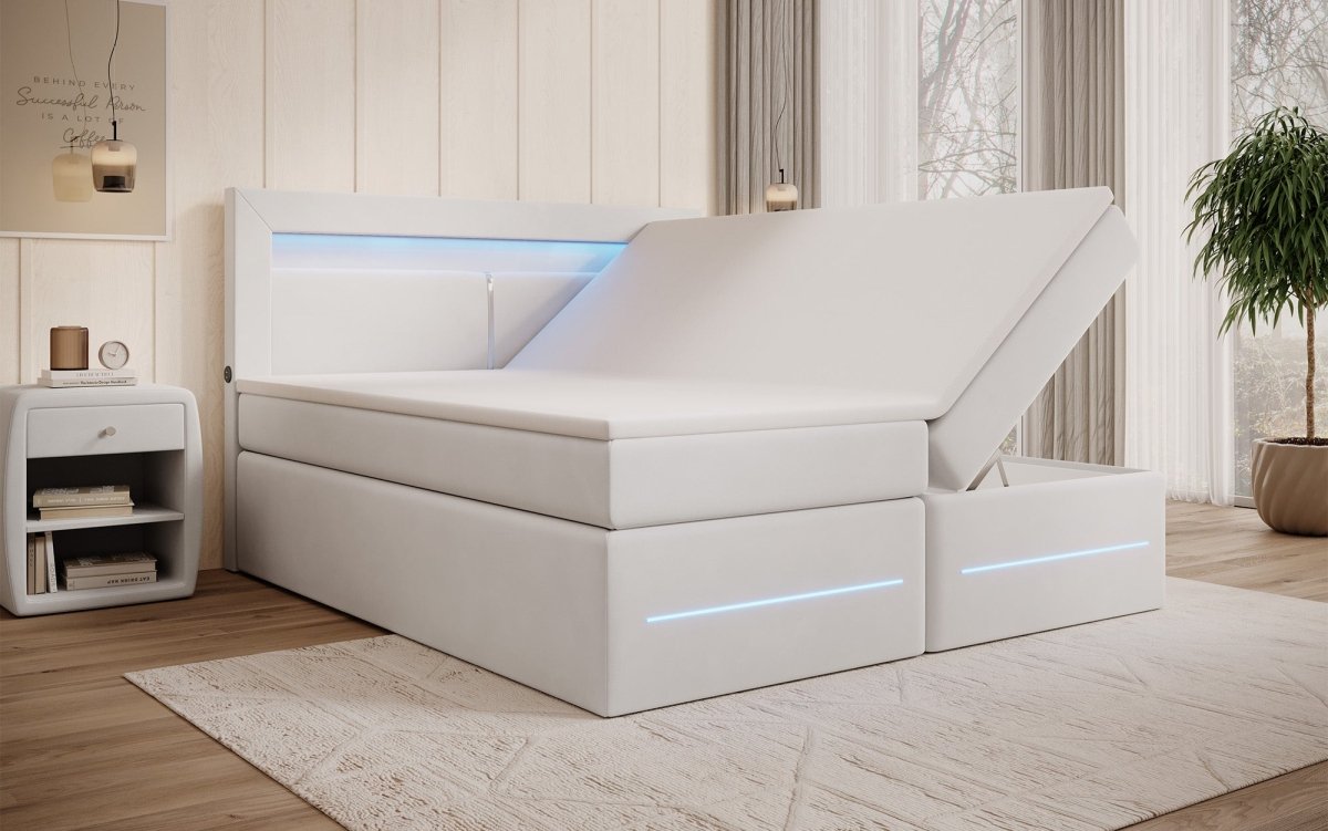 Minera Boxspringbett mit LED, USB, Stauraum – Luxuriöser Schlafkomfort