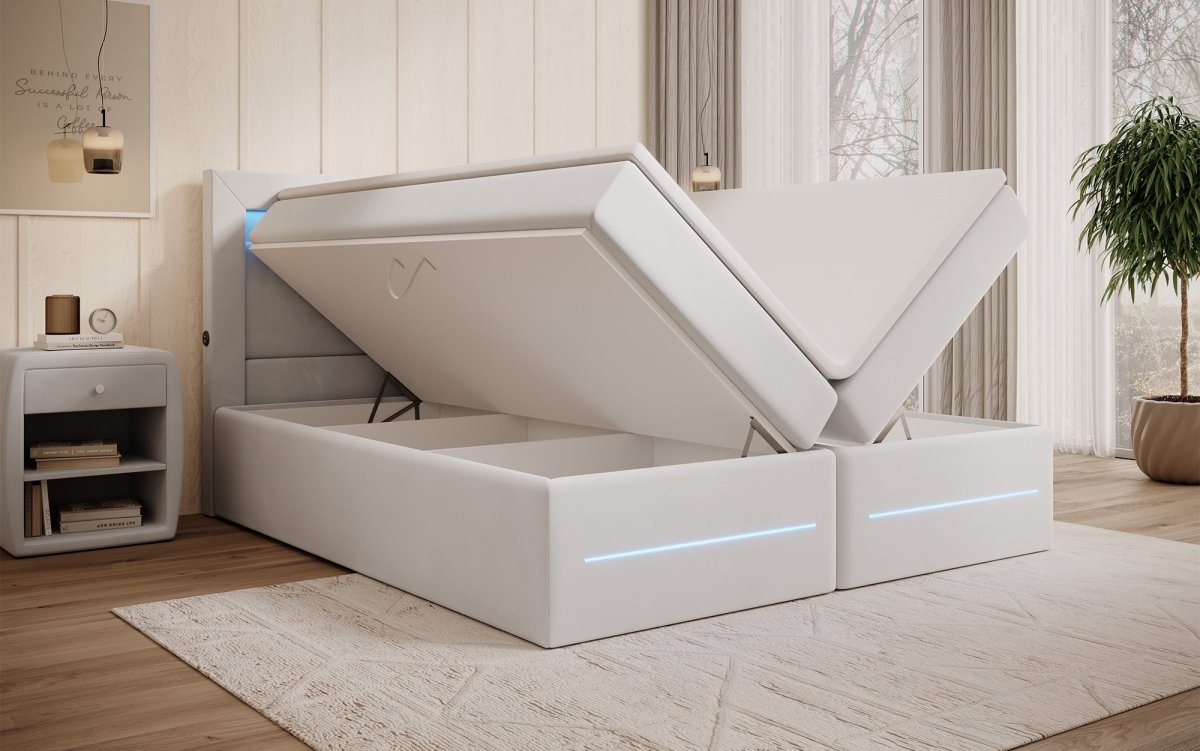 Minera Boxspringbett mit LED, USB, Stauraum – Luxuriöser Schlafkomfort