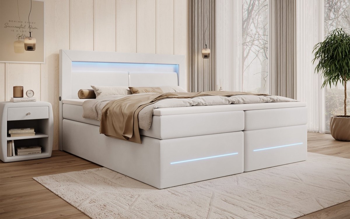 Minera Boxspringbett mit LED, USB, Stauraum – Luxuriöser Schlafkomfort