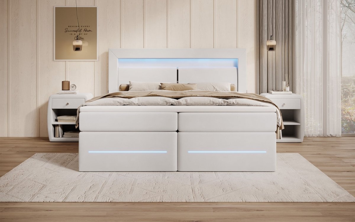 Minera Boxspringbett mit LED, USB, Stauraum – Luxuriöser Schlafkomfort