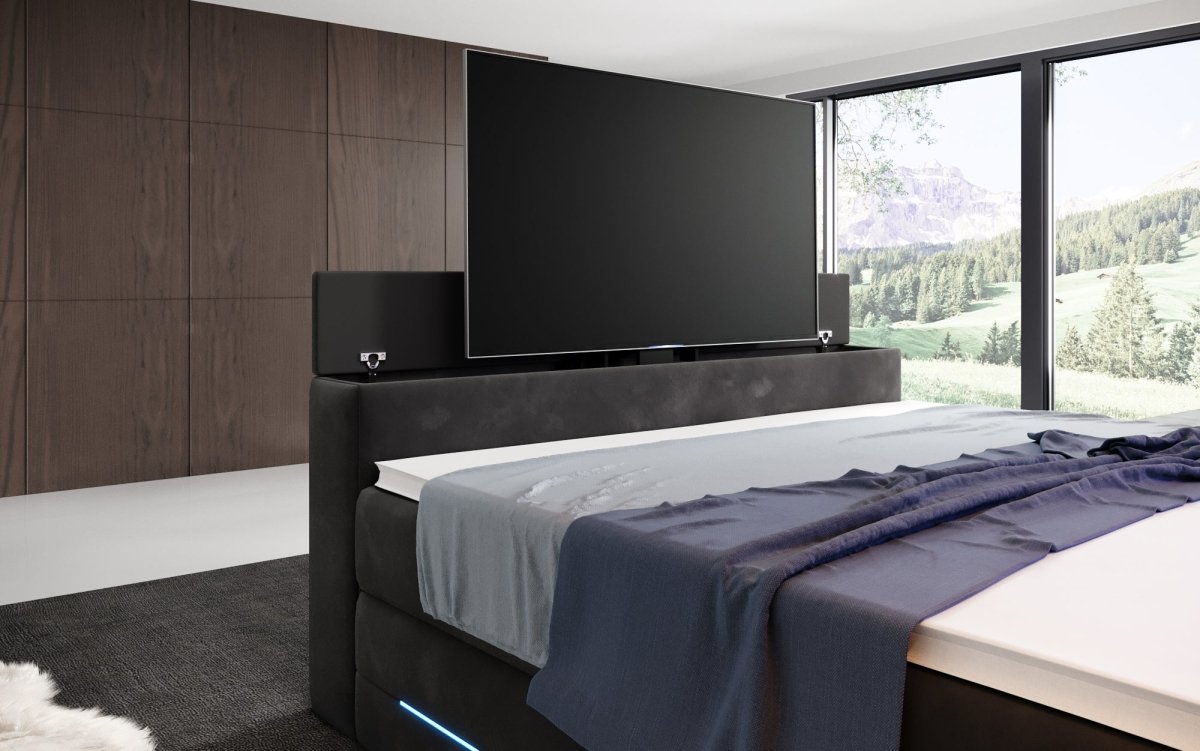 Boxspringbett Neptun mit TV Lift LED RGB Beleuchtung 9 Größen 7 Farben