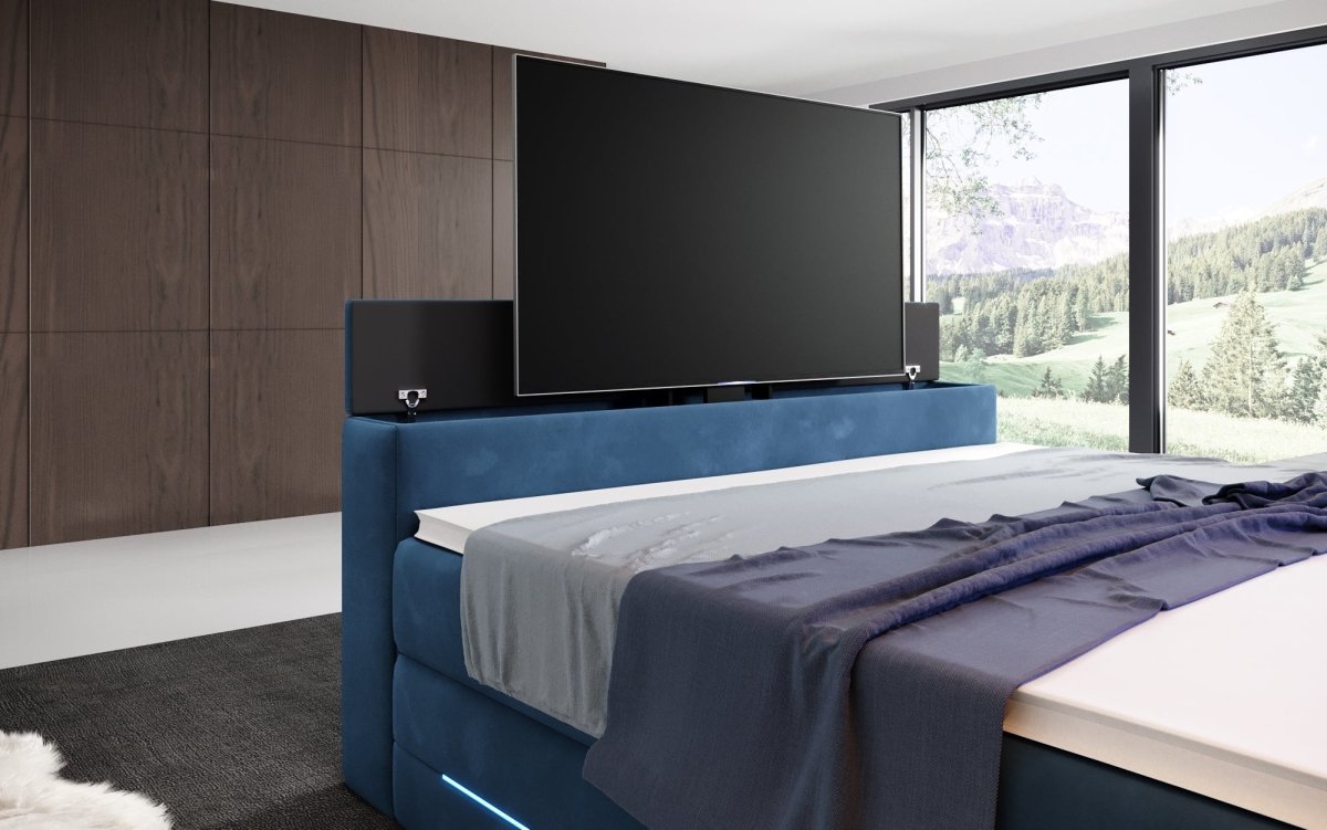 Boxspringbett Neptun mit TV Lift LED RGB Beleuchtung 9 Größen 7 Farben