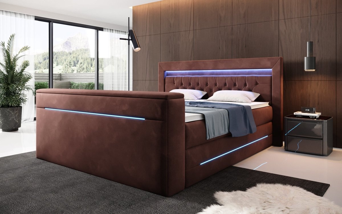Boxspringbett Neptun mit TV Lift LED RGB Beleuchtung 9 Größen 7 Farben
