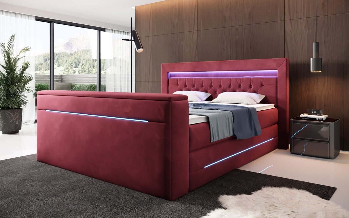 Boxspringbett Neptun mit TV Lift LED RGB Beleuchtung 9 Größen 7 Farben