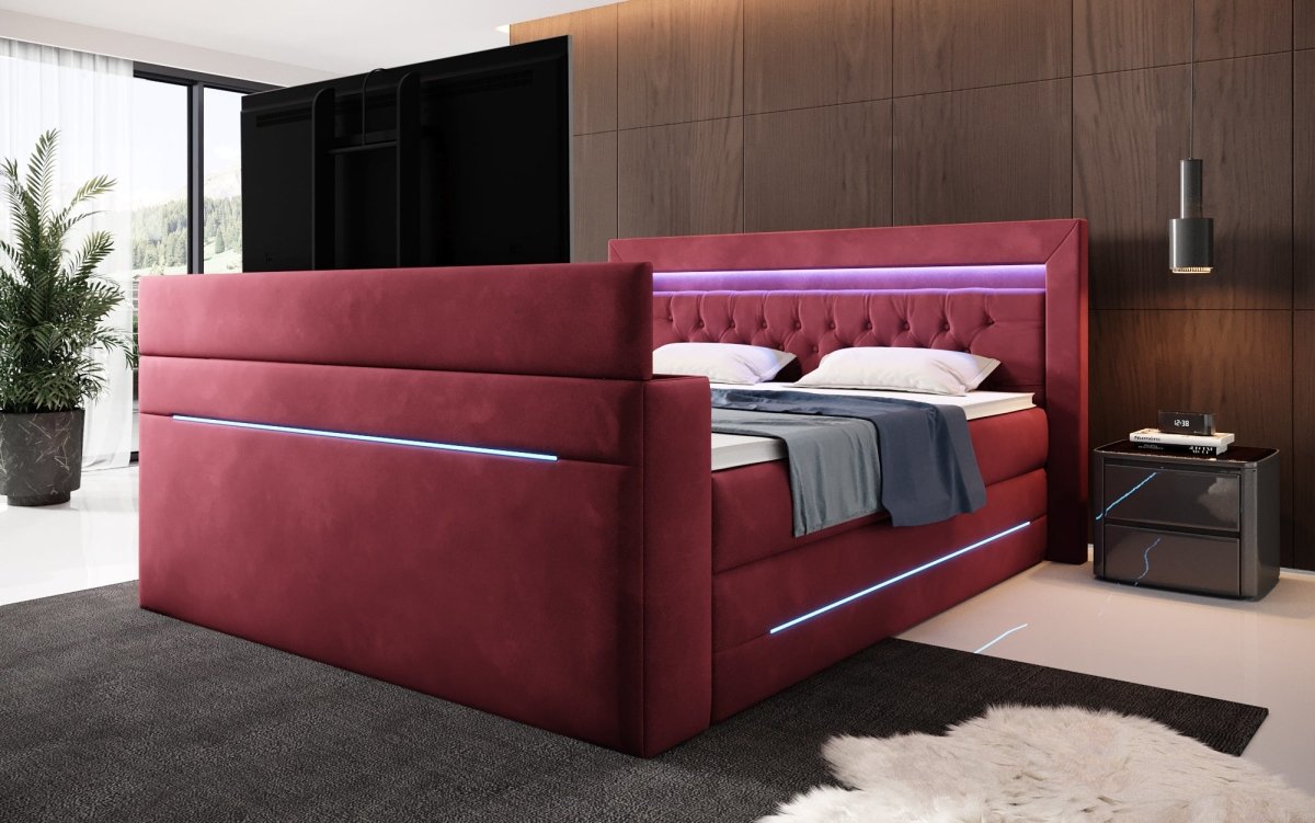 Boxspringbett Neptun mit TV Lift LED RGB Beleuchtung 9 Größen 7 Farben