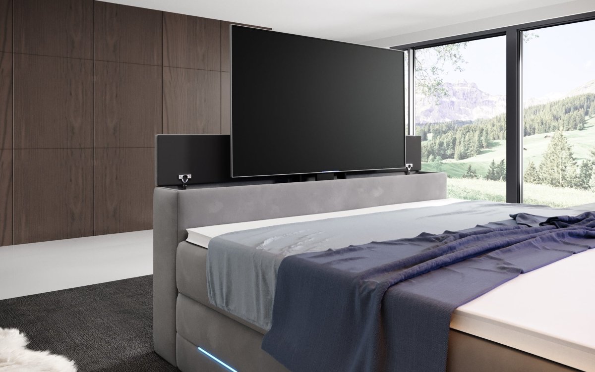 Boxspringbett Neptun mit TV Lift LED RGB Beleuchtung 9 Größen 7 Farben