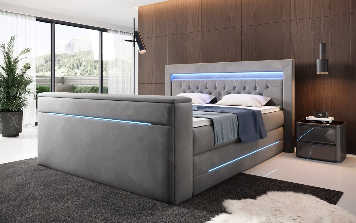 Boxspringbett Neptun mit TV Lift LED RGB Beleuchtung 9 Größen 7 Farben
