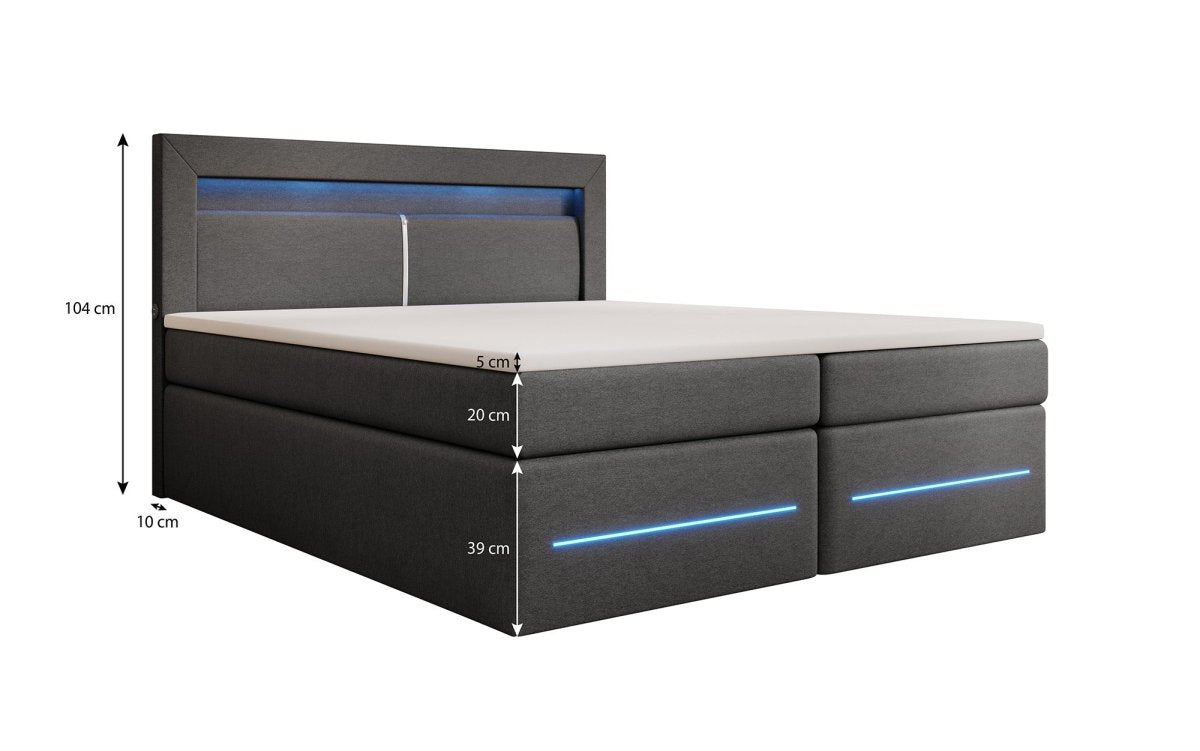 Exklusives Boxspringbett Nera: LED, USB, Stauraum – Ihr Schlafparadies