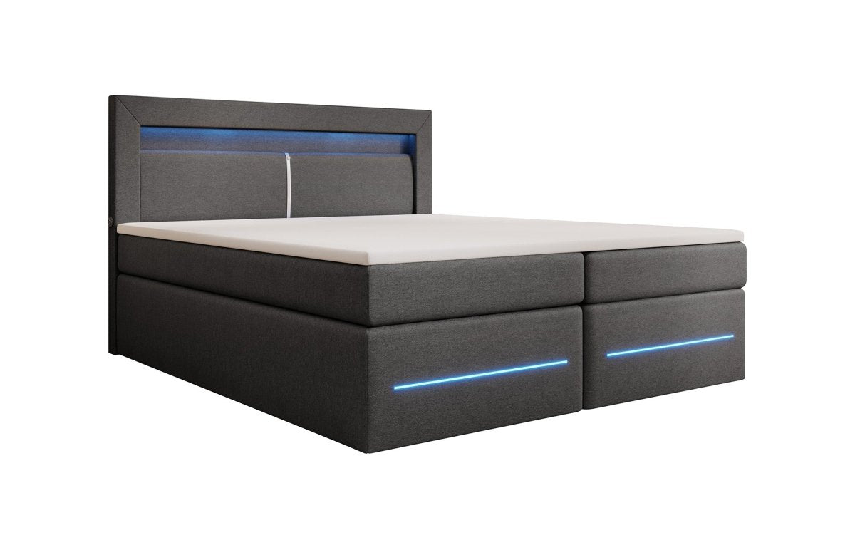 Exklusives Boxspringbett Nera: LED, USB, Stauraum – Ihr Schlafparadies