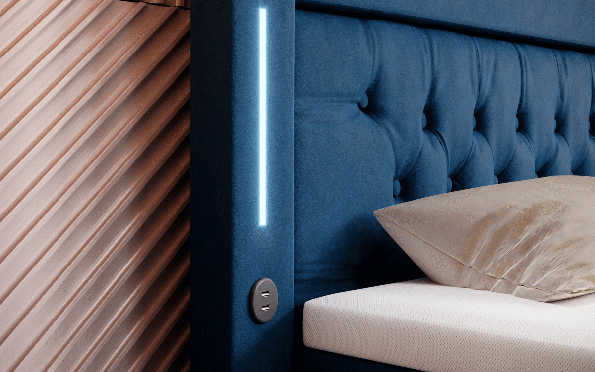 Luxus Boxspringbett Paradise: LED, USB, Samt-Designbett mit Füßen für Komfort