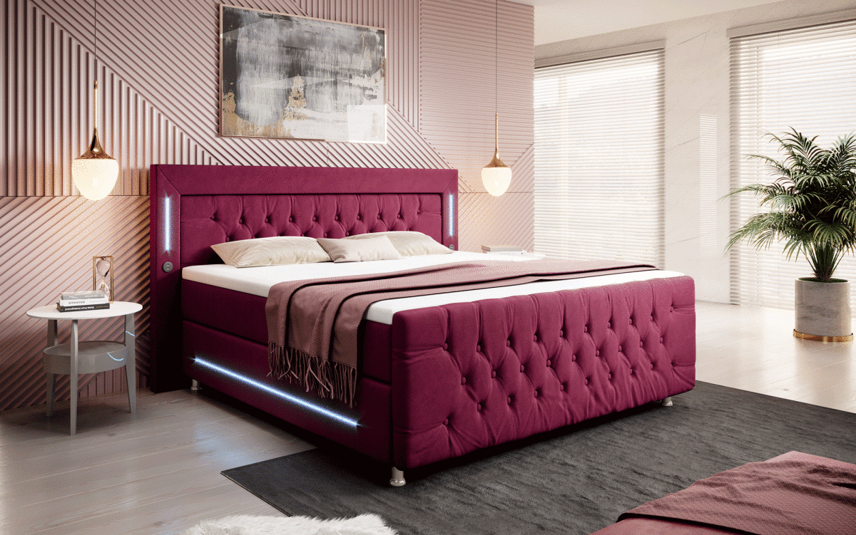 Luxus Boxspringbett Paradise: LED, USB, Samt-Designbett mit Füßen für Komfort