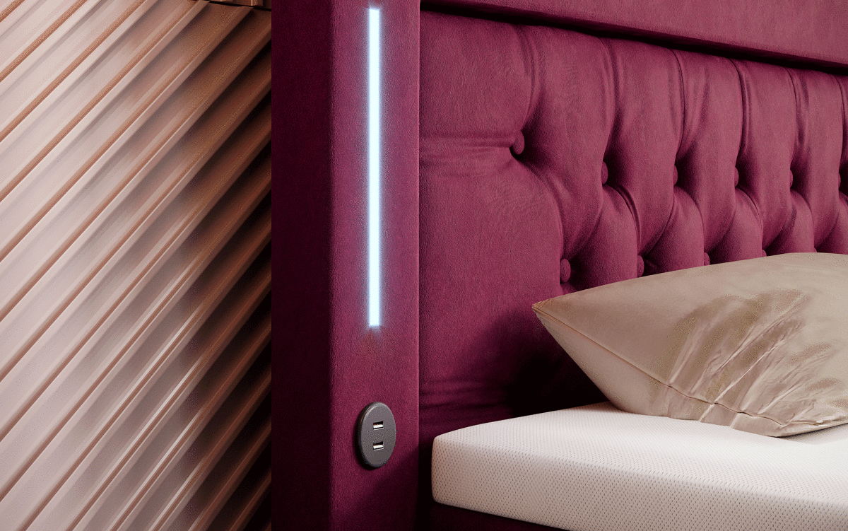 Luxus Boxspringbett Paradise: LED, USB, Samt-Designbett mit Füßen für Komfort