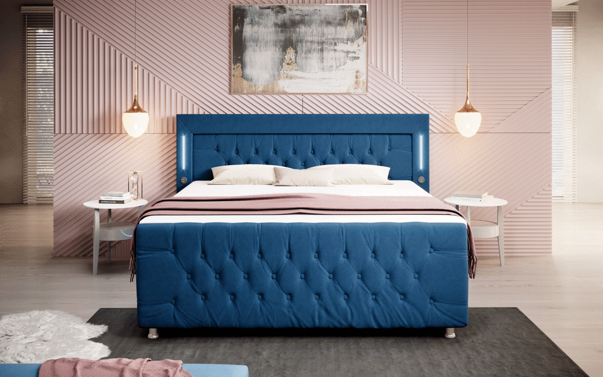 Luxus Boxspringbett Paradise: LED, USB, Samt-Designbett mit Füßen für Komfort