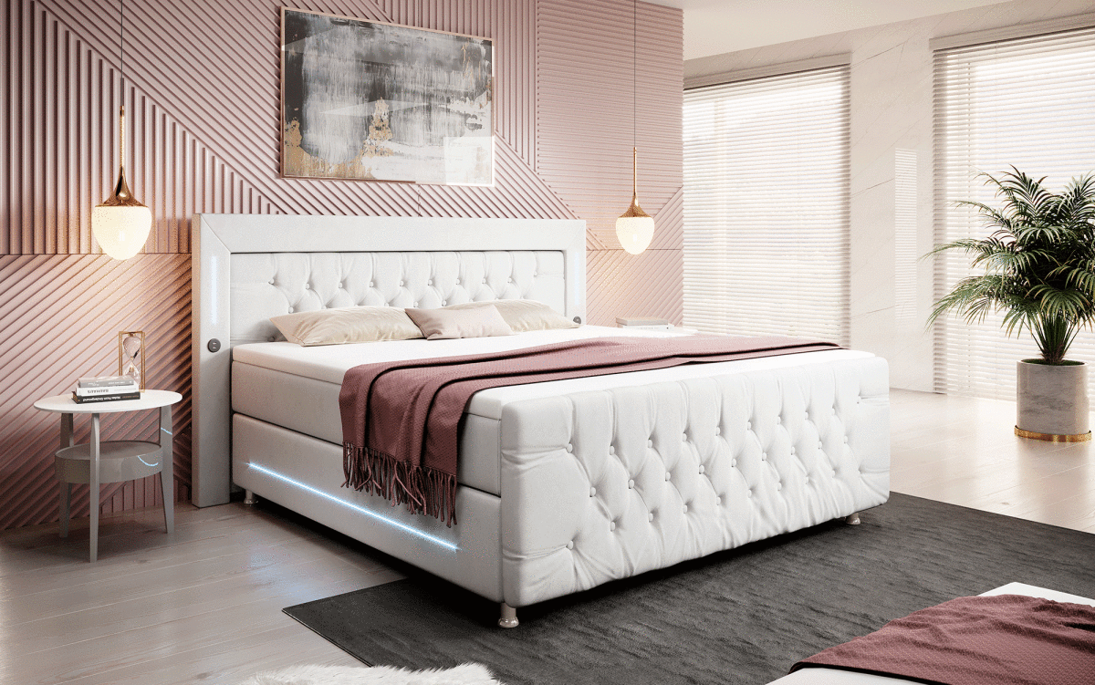 Luxus Boxspringbett Paradise: LED, USB, Samt-Designbett mit Füßen für Komfort