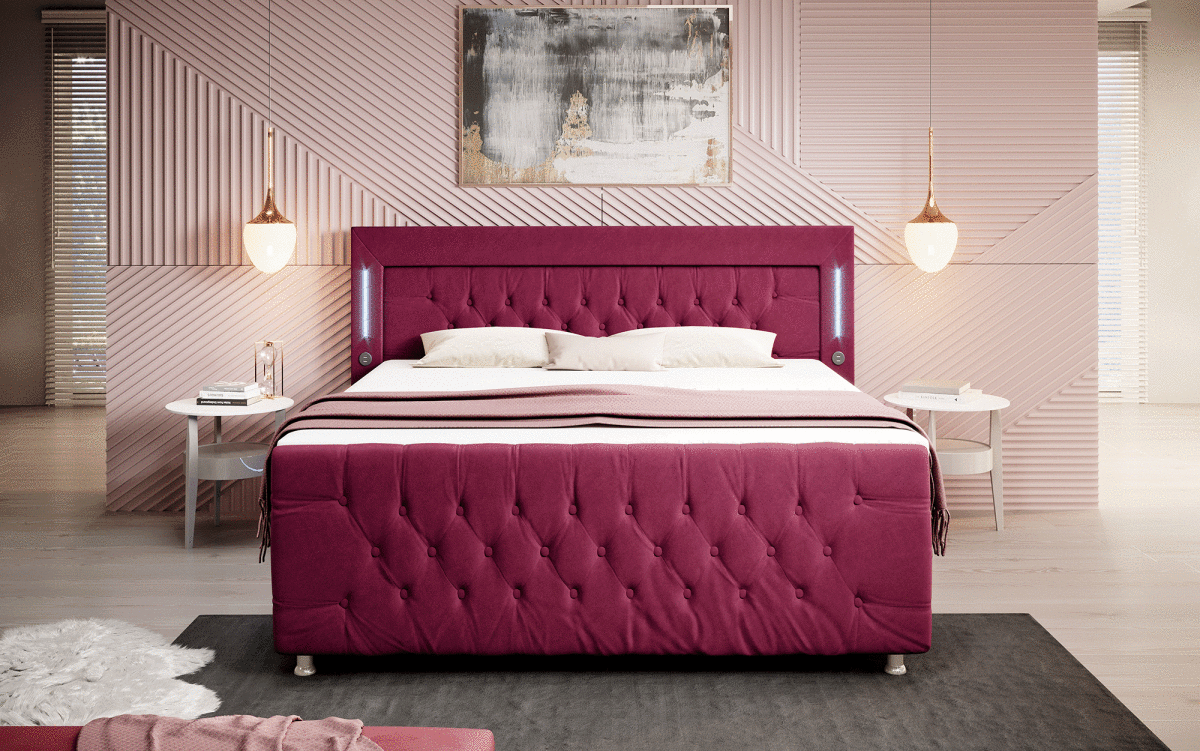 Luxus Boxspringbett Paradise: LED, USB, Samt-Designbett mit Füßen für Komfort