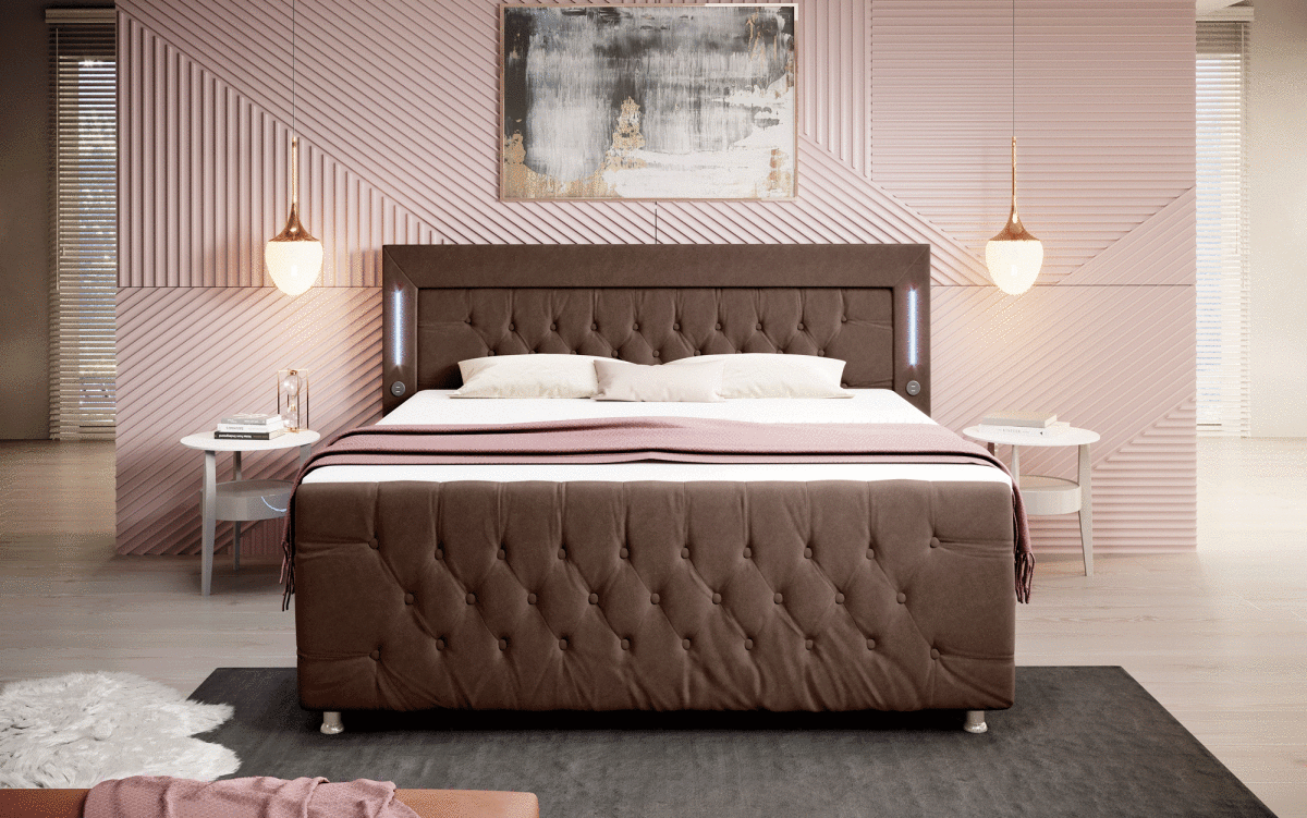 Luxus Boxspringbett Paradise: LED, USB, Samt-Designbett mit Füßen für Komfort