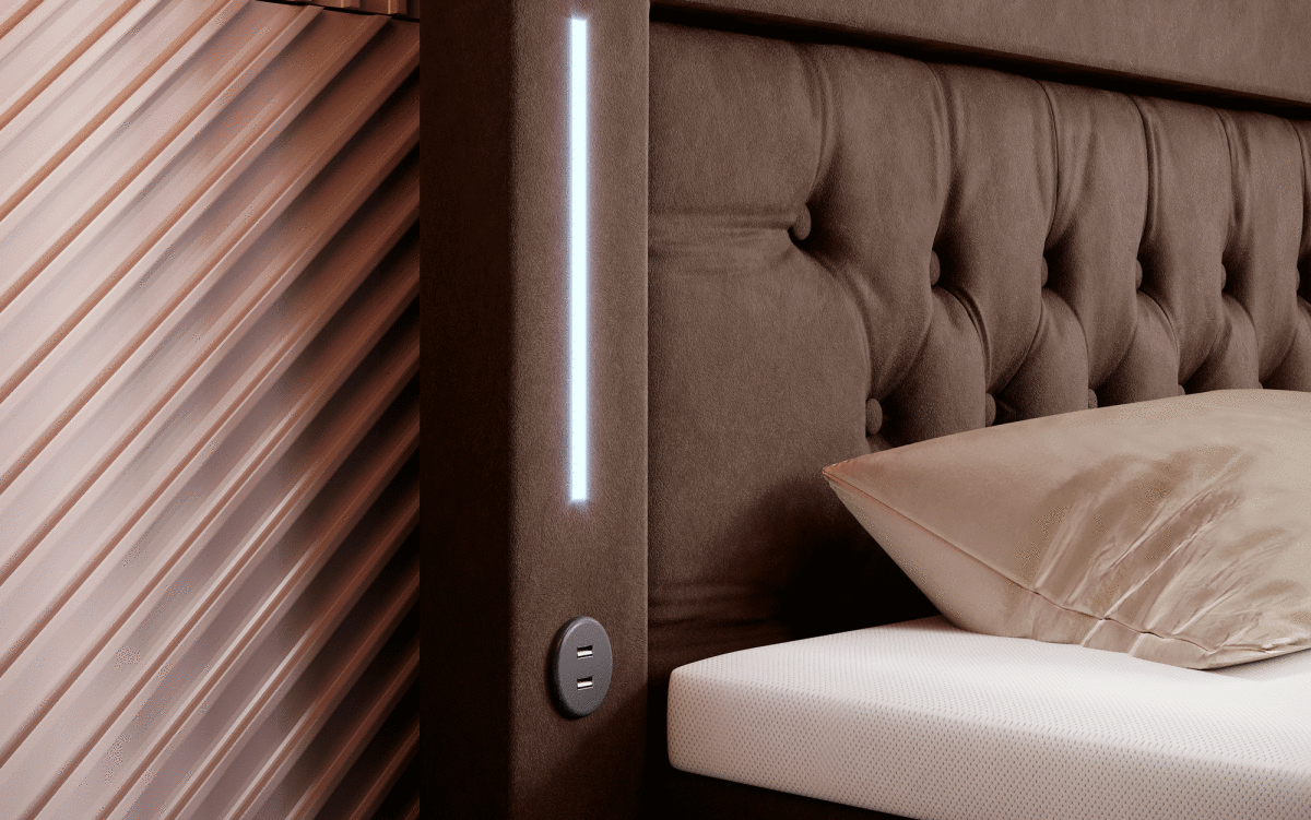 Luxus Boxspringbett Paradise: LED, USB, Samt-Designbett mit Füßen für Komfort