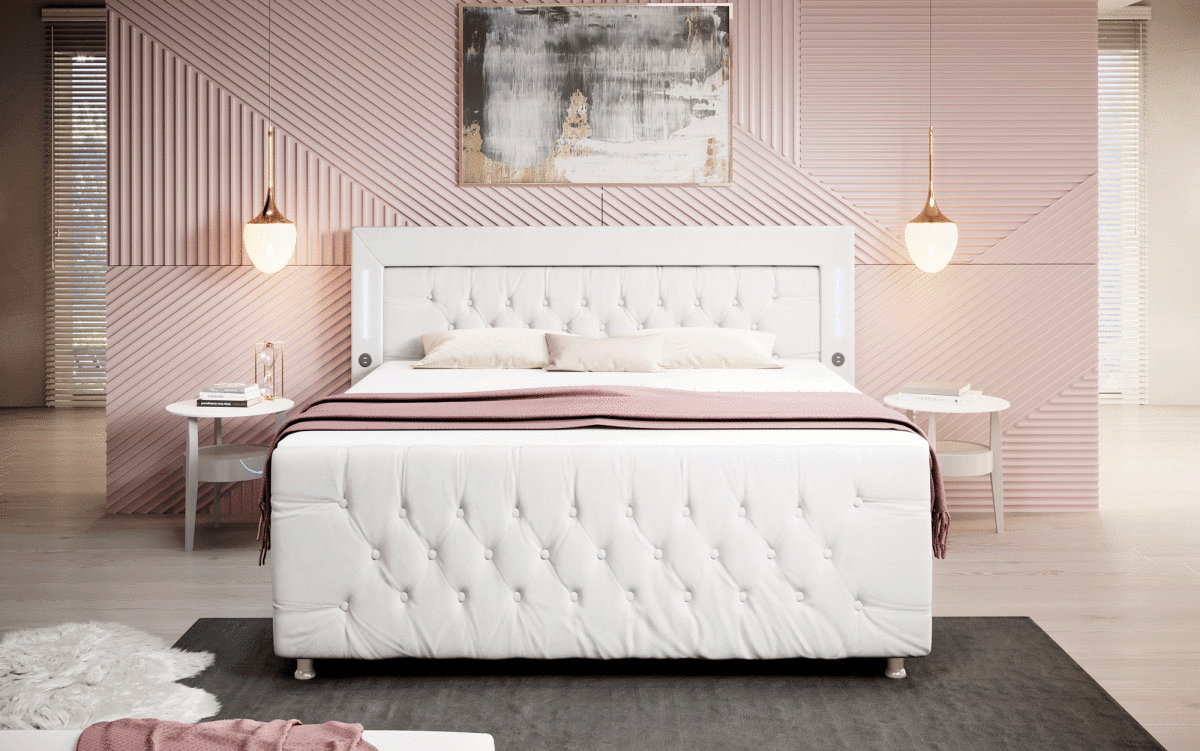 Luxus Boxspringbett Paradise: LED, USB, Samt-Designbett mit Füßen für Komfort