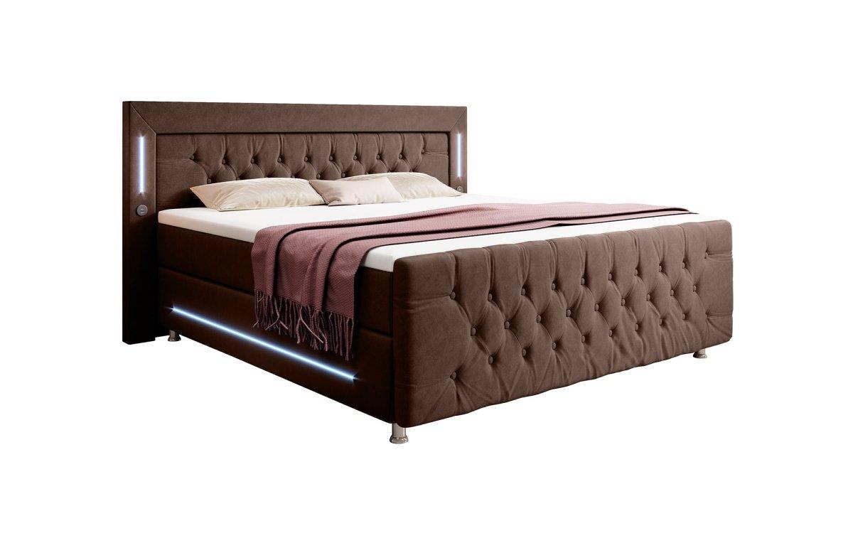 Luxus Boxspringbett Paradise: LED, USB, Samt-Designbett mit Füßen für Komfort