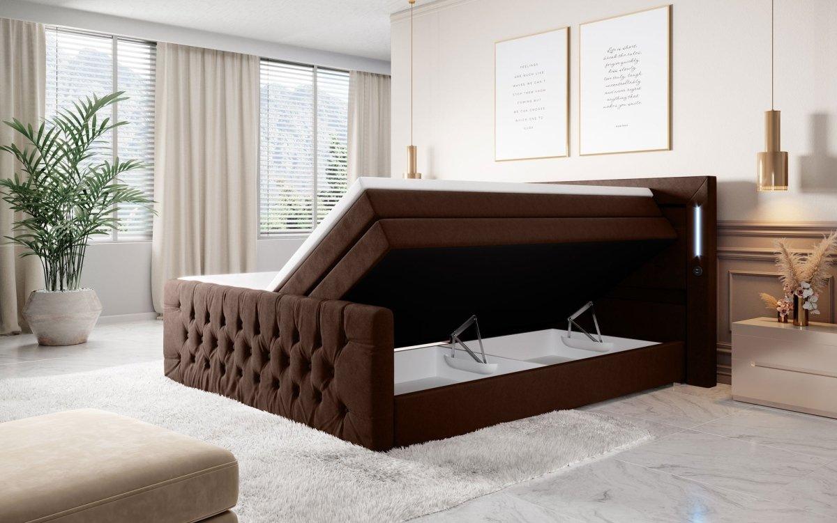 Luxuriöses Boxspringbett Queen mit integrierter LED-Beleuchtung, USB-Anschluss und praktischem Stauraum