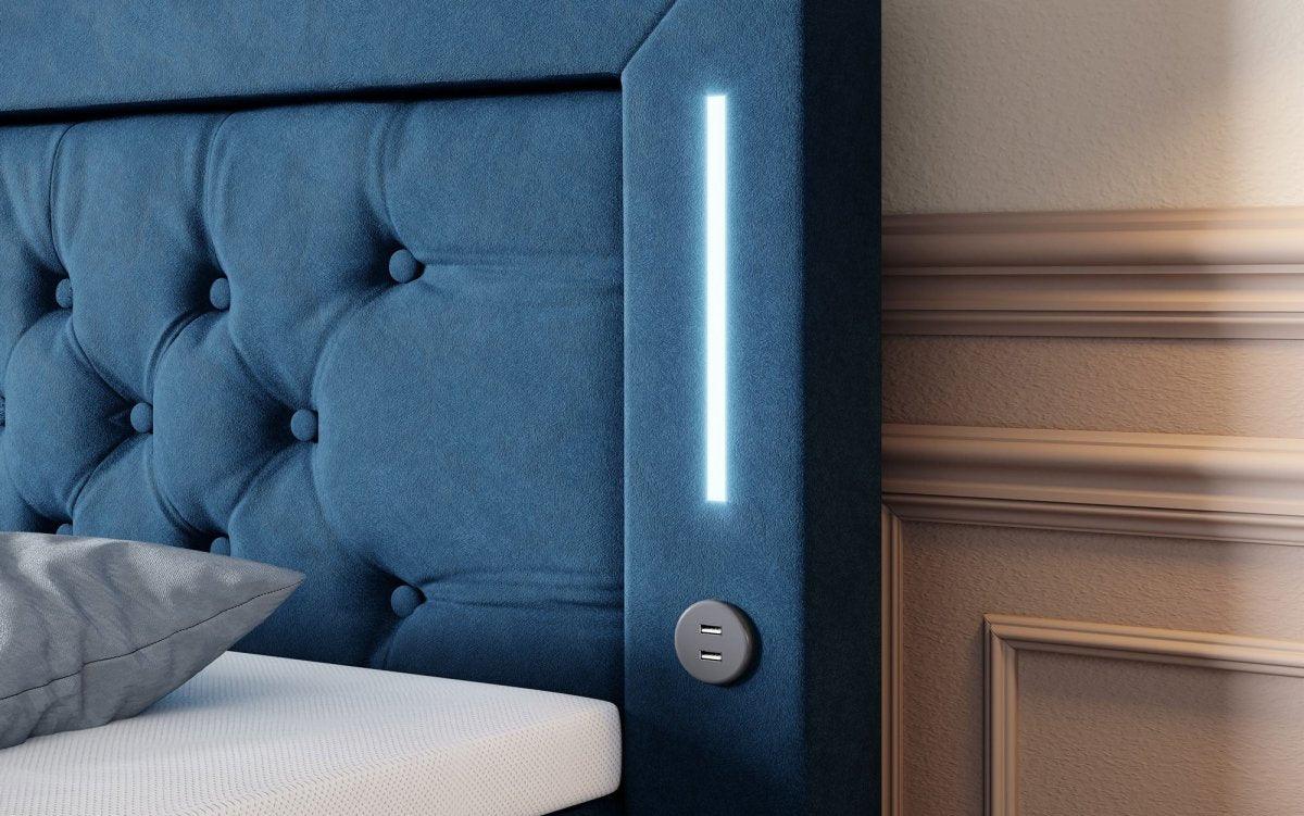 Luxuriöses Boxspringbett Queen mit integrierter LED-Beleuchtung, USB-Anschluss und praktischem Stauraum