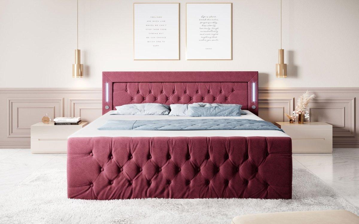 Luxuriöses Boxspringbett Queen mit integrierter LED-Beleuchtung, USB-Anschluss und praktischem Stauraum