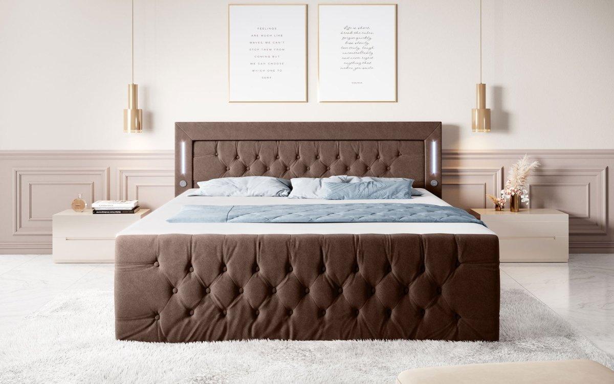 Luxuriöses Boxspringbett Queen mit integrierter LED-Beleuchtung, USB-Anschluss und praktischem Stauraum