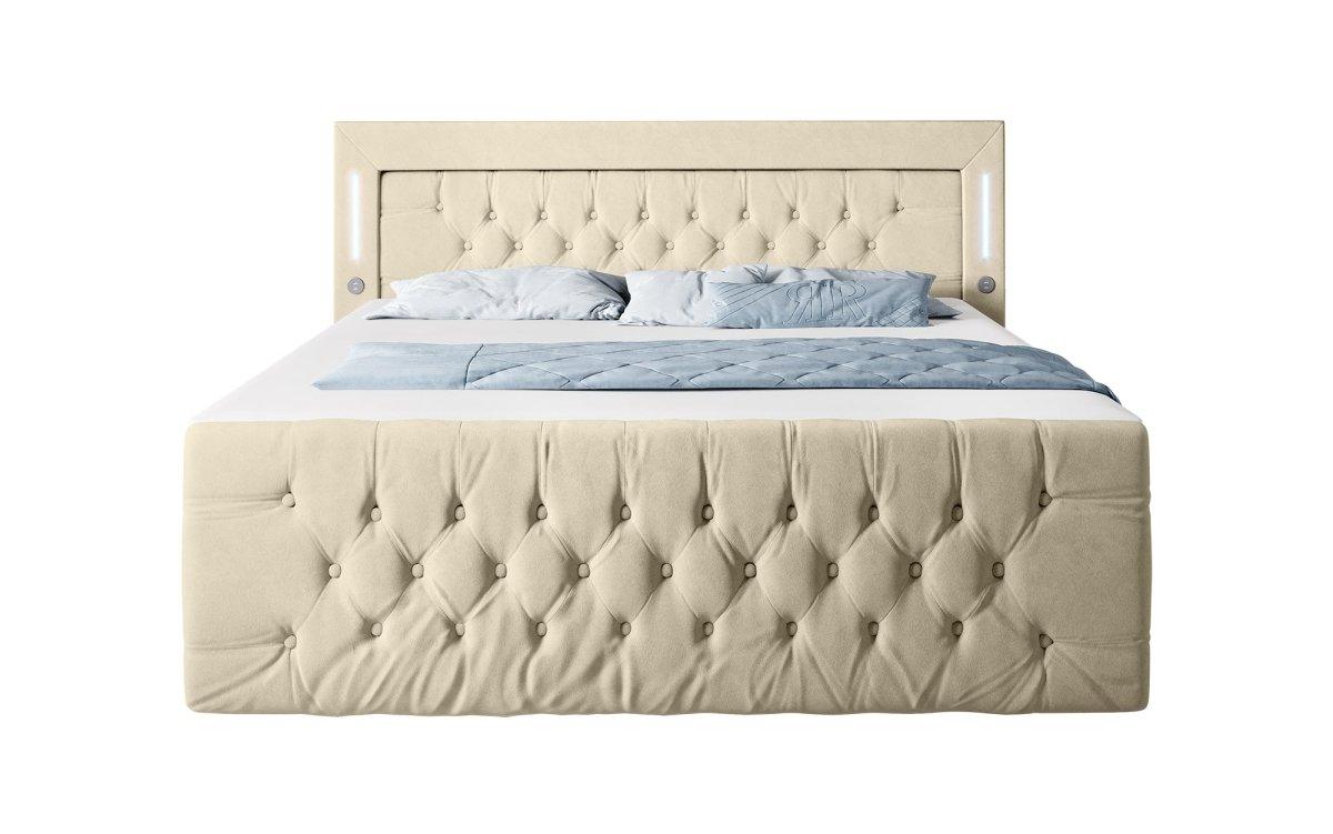 Luxuriöses Boxspringbett Queen mit integrierter LED-Beleuchtung, USB-Anschluss und praktischem Stauraum