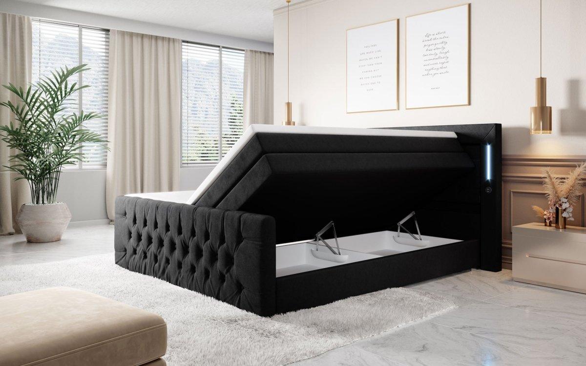 Luxuriöses Boxspringbett Queen mit integrierter LED-Beleuchtung, USB-Anschluss und praktischem Stauraum