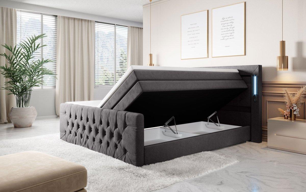 Luxuriöses Boxspringbett Queen mit integrierter LED-Beleuchtung, USB-Anschluss und praktischem Stauraum