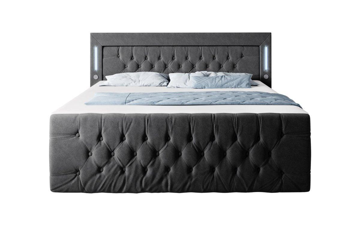 Luxuriöses Boxspringbett Queen mit integrierter LED-Beleuchtung, USB-Anschluss und praktischem Stauraum
