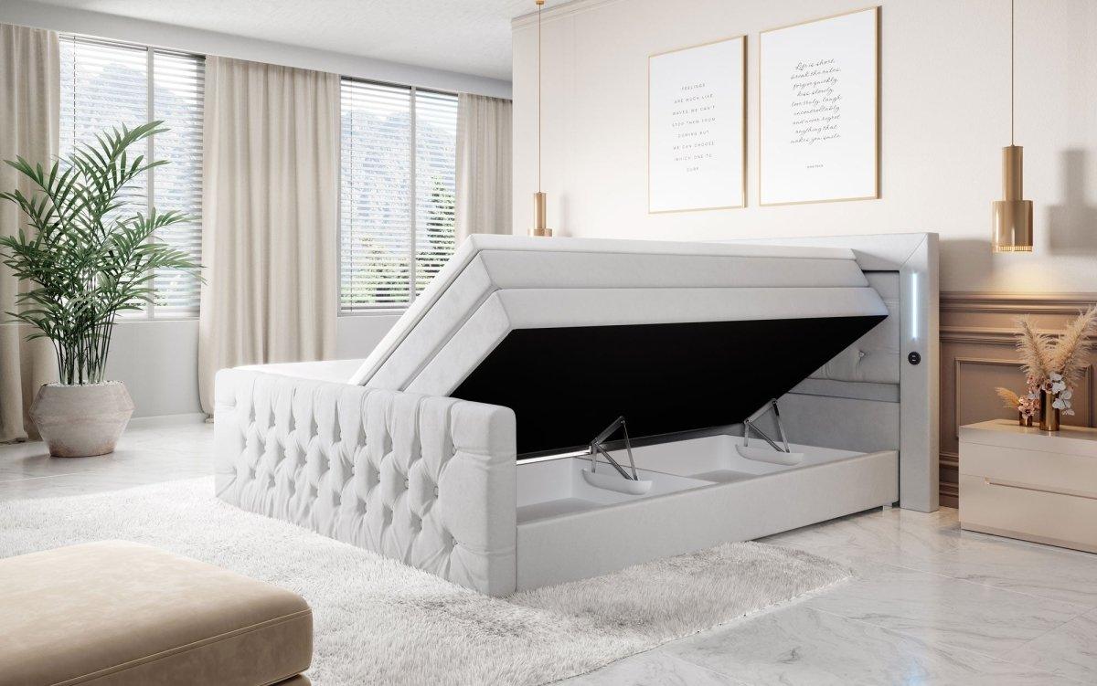 Luxuriöses Boxspringbett Queen mit integrierter LED-Beleuchtung, USB-Anschluss und praktischem Stauraum