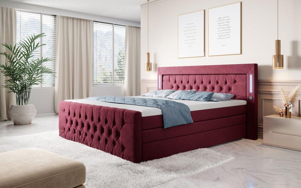 Luxuriöses Boxspringbett Queen mit integrierter LED-Beleuchtung, USB-Anschluss und praktischem Stauraum