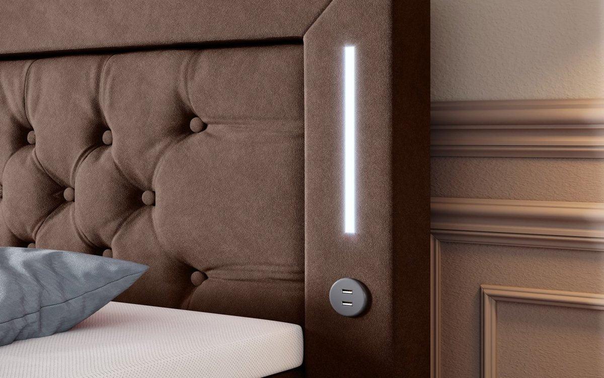 Luxuriöses Boxspringbett Queen mit integrierter LED-Beleuchtung, USB-Anschluss und praktischem Stauraum