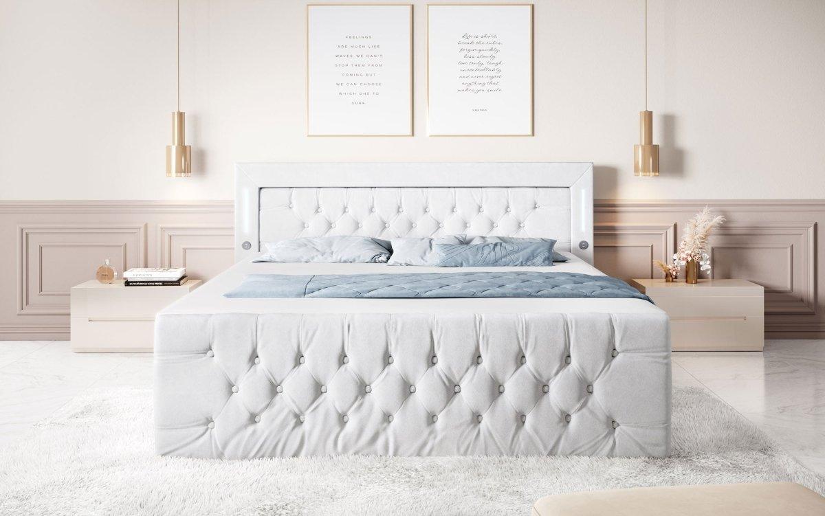 Luxuriöses Boxspringbett Queen mit integrierter LED-Beleuchtung, USB-Anschluss und praktischem Stauraum