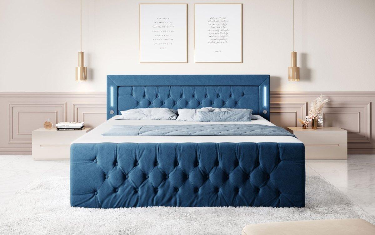 Luxuriöses Boxspringbett Queen mit integrierter LED-Beleuchtung, USB-Anschluss und praktischem Stauraum