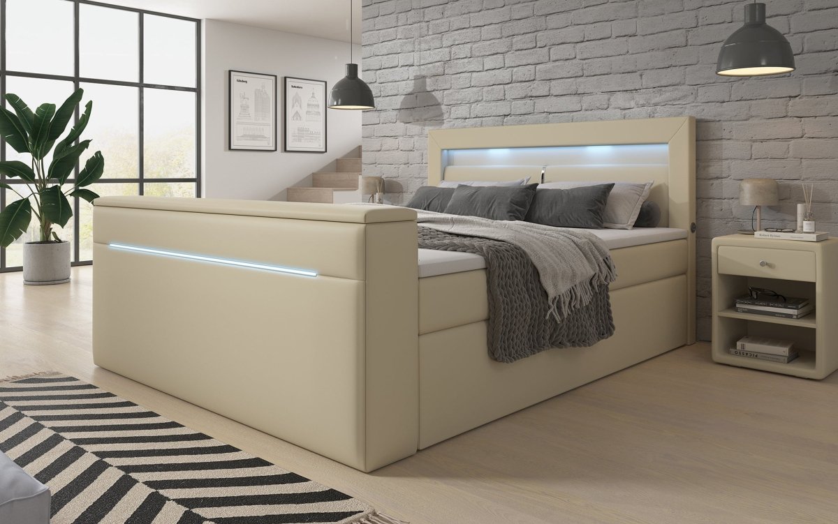 Luxuriöses Boxspringbett Repos: Integrierter TV-Lift, USB & LED Beleuchtung