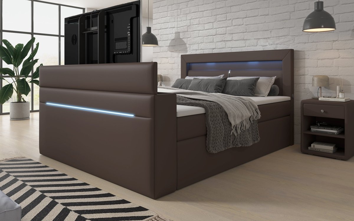 Luxuriöses Boxspringbett Repos: Integrierter TV-Lift, USB & LED Beleuchtung
