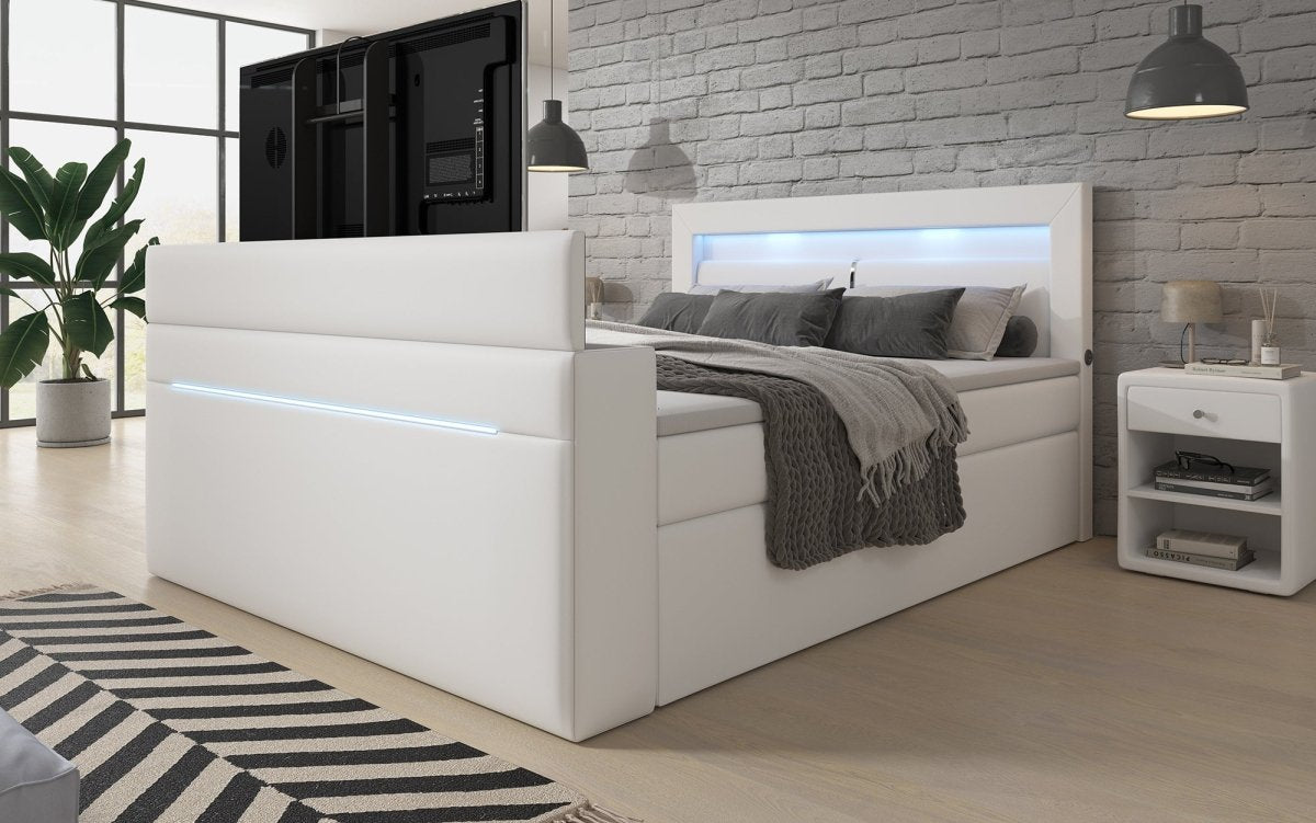 Luxuriöses Boxspringbett Repos: Integrierter TV-Lift, USB & LED Beleuchtung