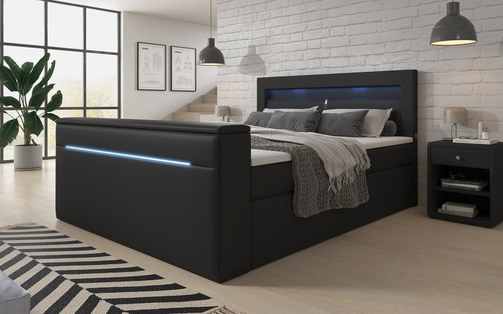 Luxuriöses Boxspringbett Repos: Integrierter TV-Lift, USB & LED Beleuchtung