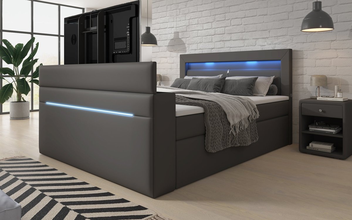 Luxuriöses Boxspringbett Repos: Integrierter TV-Lift, USB & LED Beleuchtung